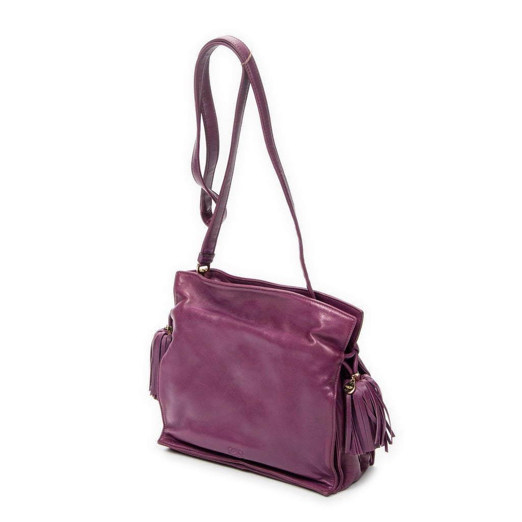 Shoulder Bag Small Tassel Flamenco Purple Smooth Calfskin Leather