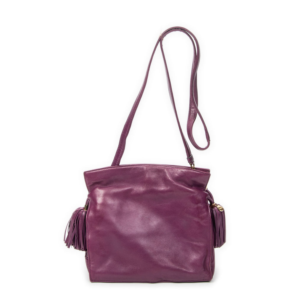Shoulder Bag Small Tassel Flamenco Purple Smooth Calfskin Leather