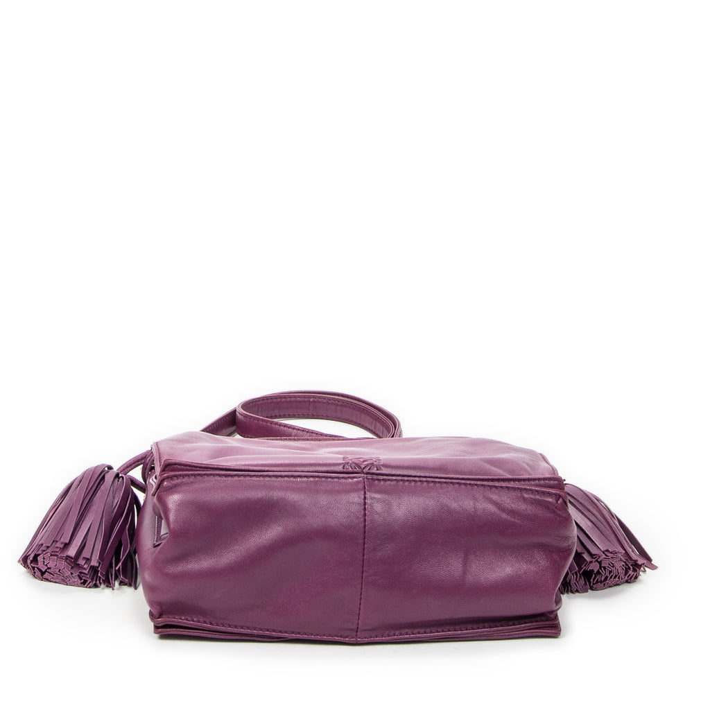 Shoulder Bag Small Tassel Flamenco Purple Smooth Calfskin Leather