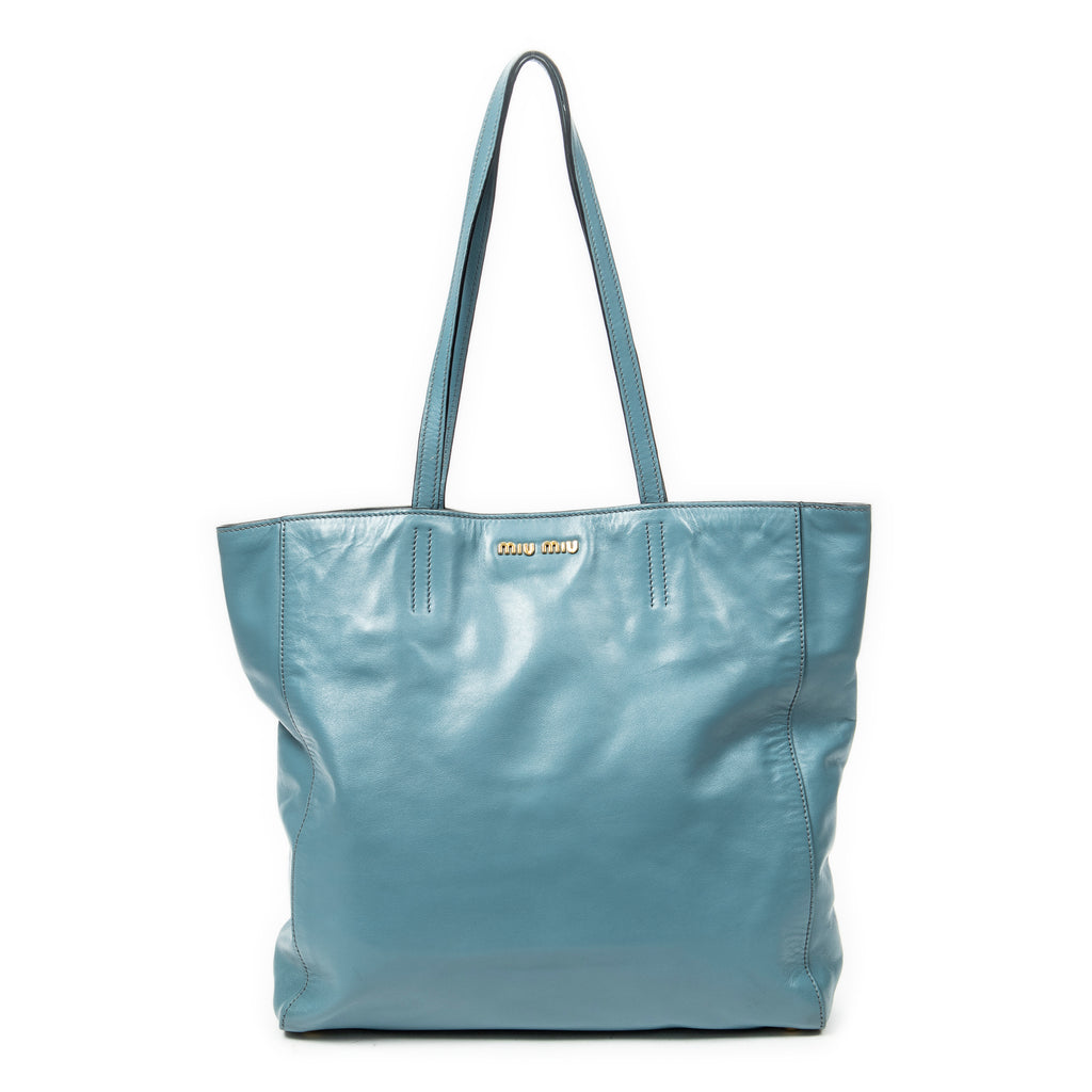 Shoulder Bag Shopping Tote Blue Vitello Soft Leather