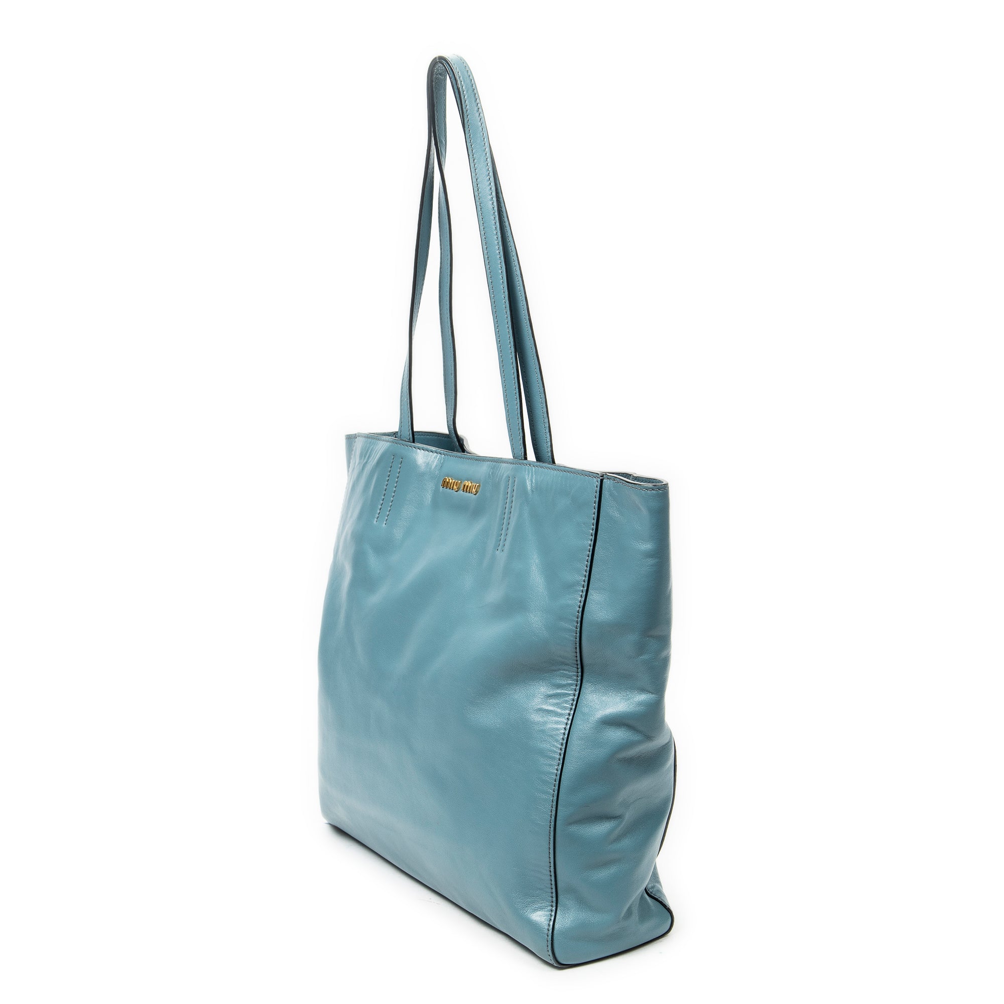 Shoulder Bag Shopping Tote Blue Vitello Soft Leather