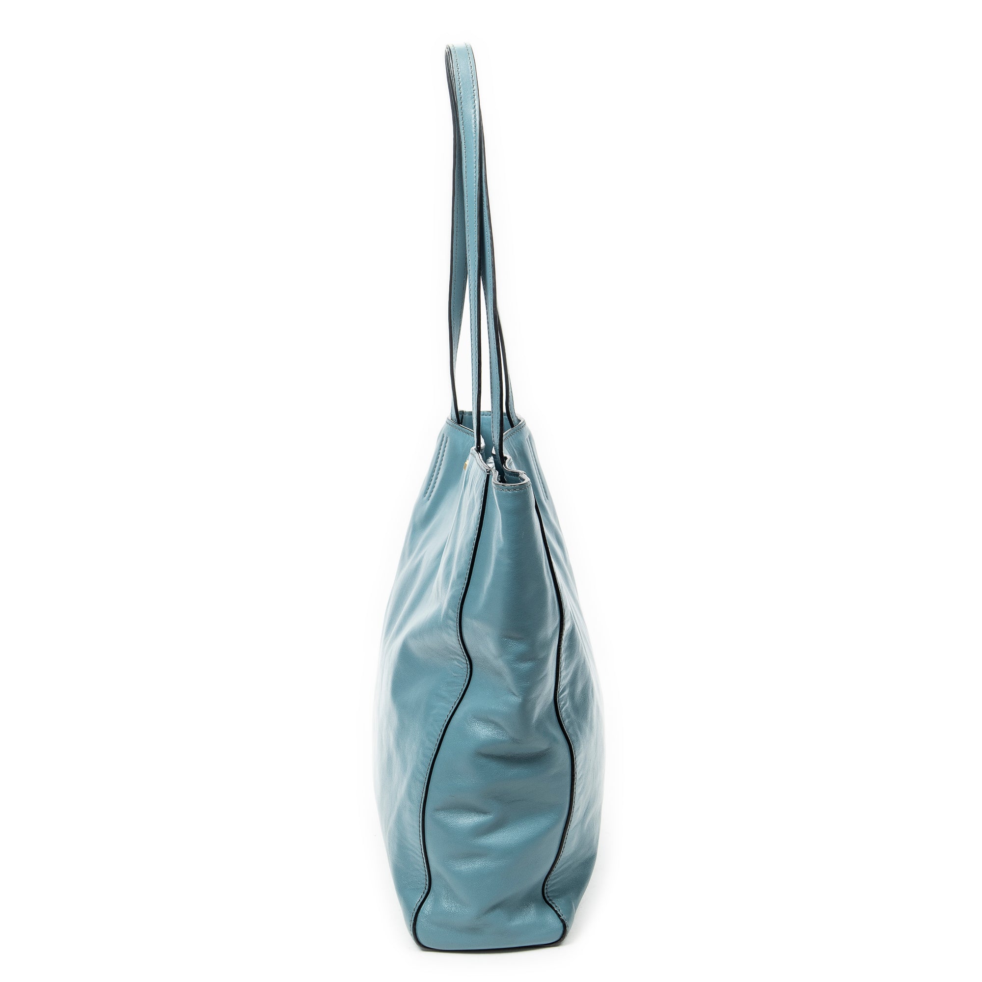 Shoulder Bag Shopping Tote Blue Vitello Soft Leather