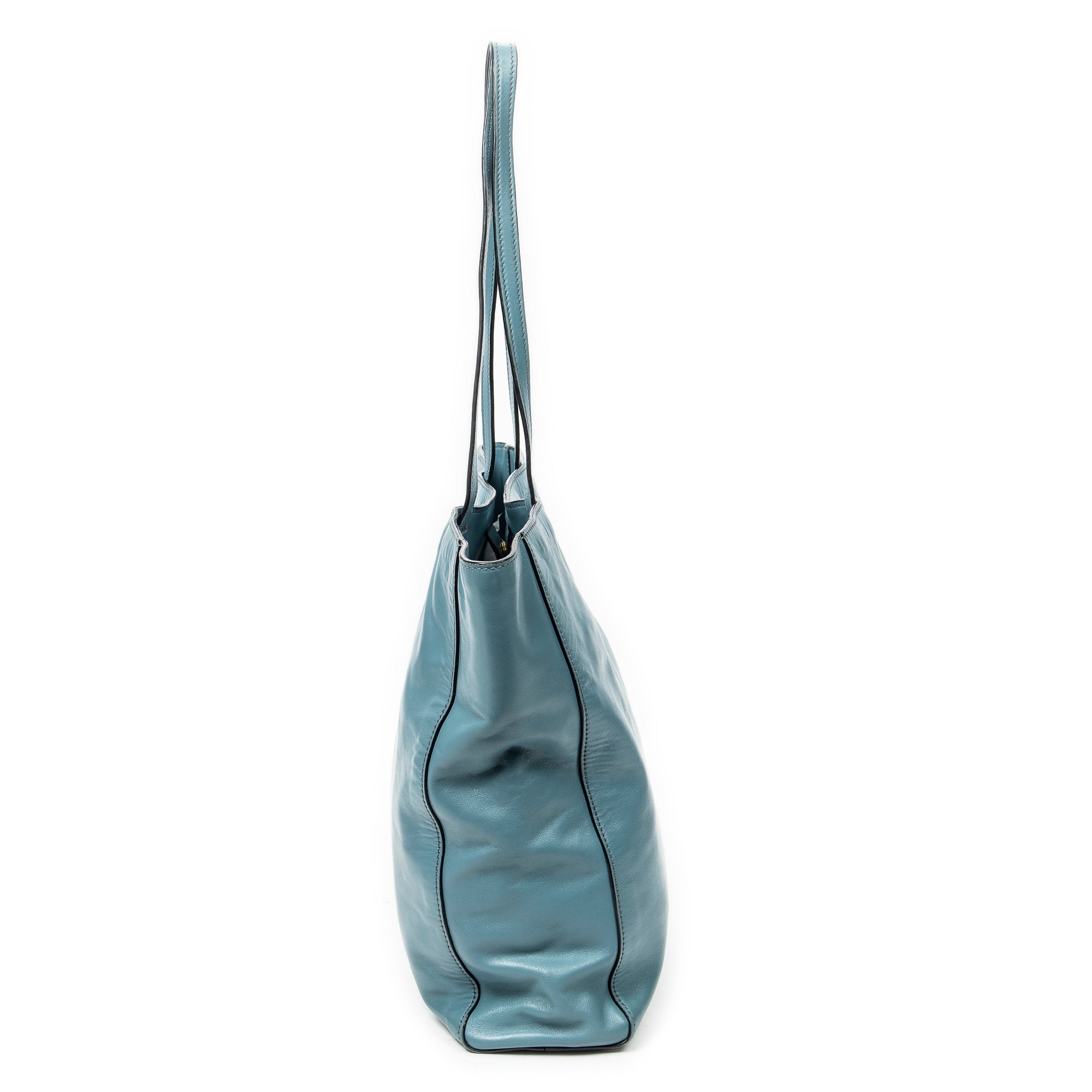 Shoulder Bag Shopping Tote Blue Vitello Soft Leather