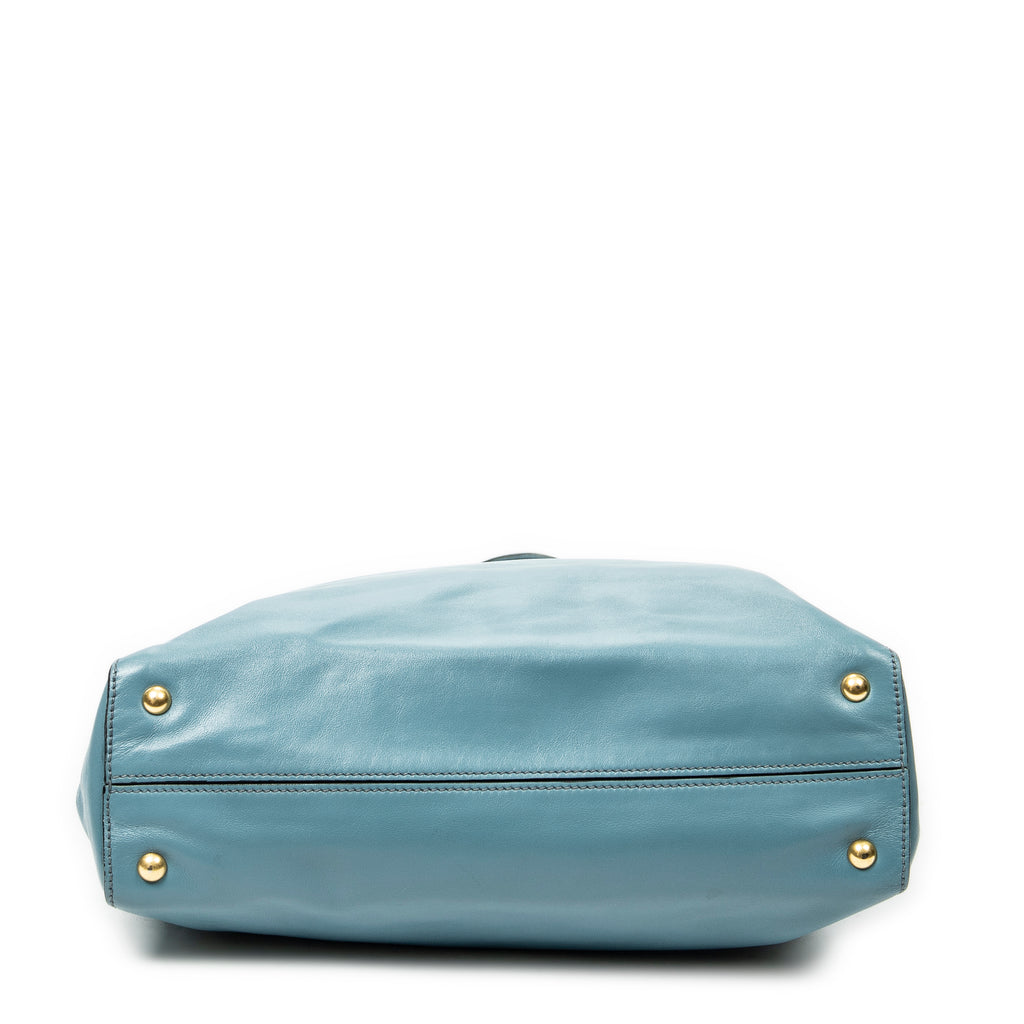Shoulder Bag Shopping Tote Blue Vitello Soft Leather