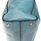 Shoulder Bag Shopping Tote Blue Vitello Soft Leather