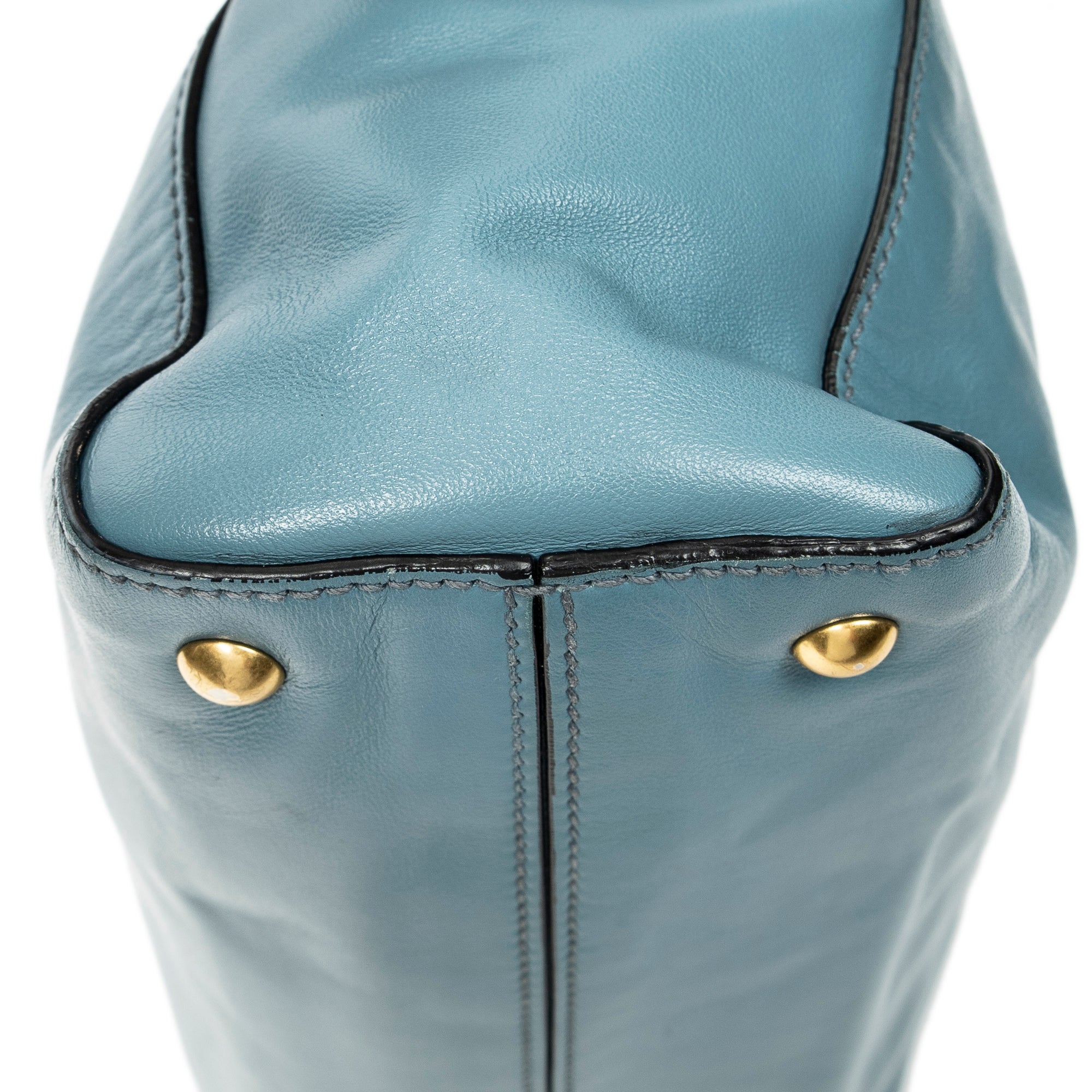 Shoulder Bag Shopping Tote Blue Vitello Soft Leather