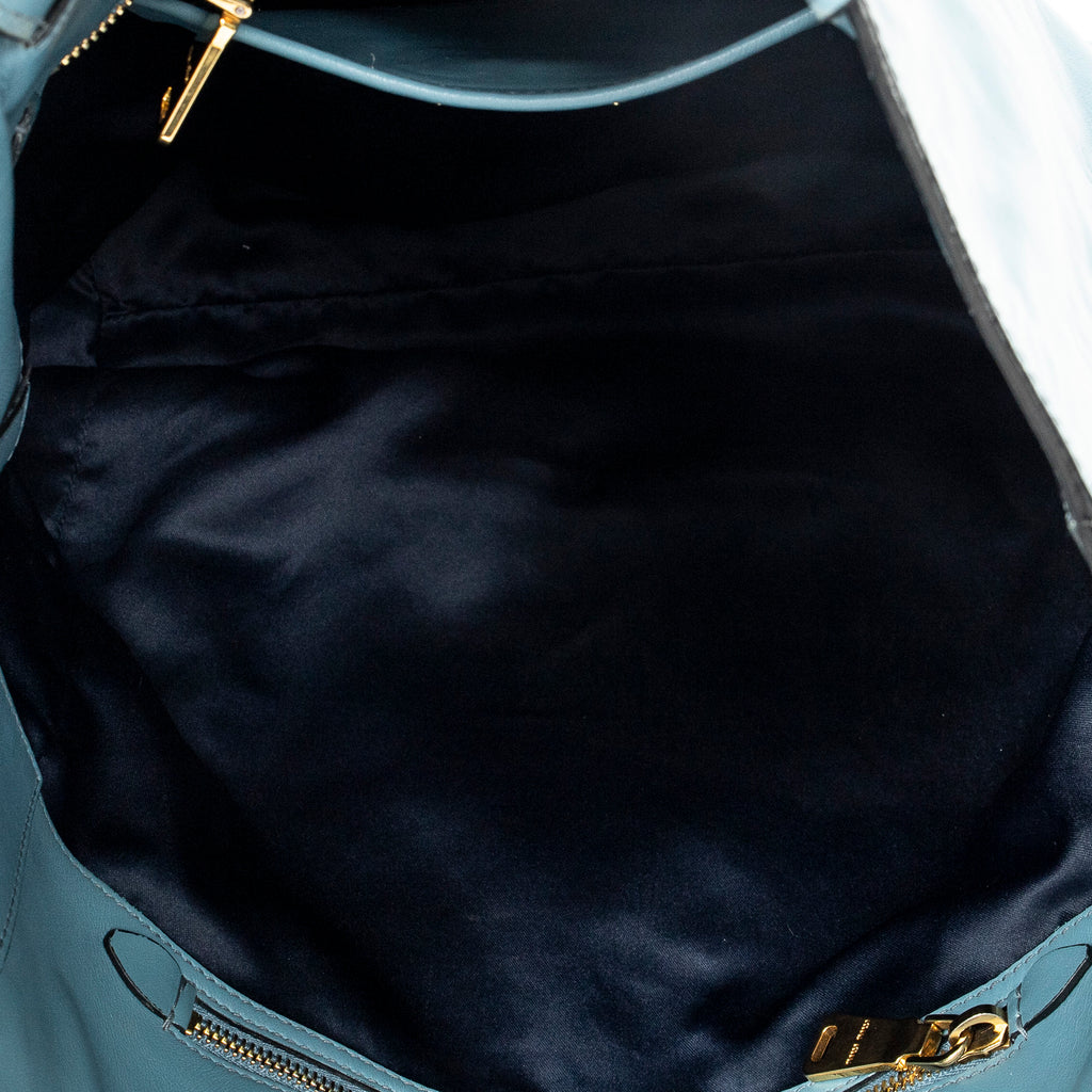 Shoulder Bag Shopping Tote Blue Vitello Soft Leather