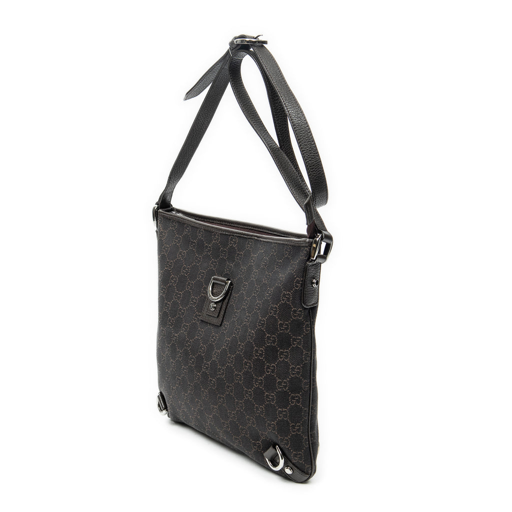 Shoulder Bag Abbey D-Ring Crossbody Dark Brown Monogrammed Denim Canvas