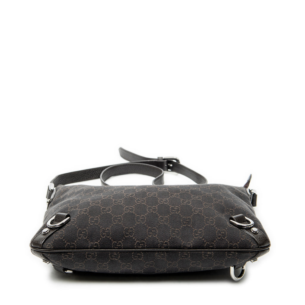 Shoulder Bag Abbey D-Ring Crossbody Dark Brown Monogrammed Denim Canvas