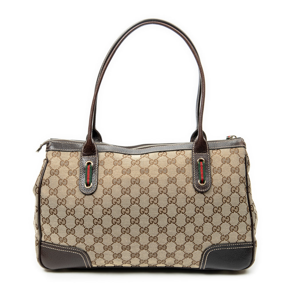 Shoulder Bag Medium Web Princy Tote Brown Monogrammed Canvas