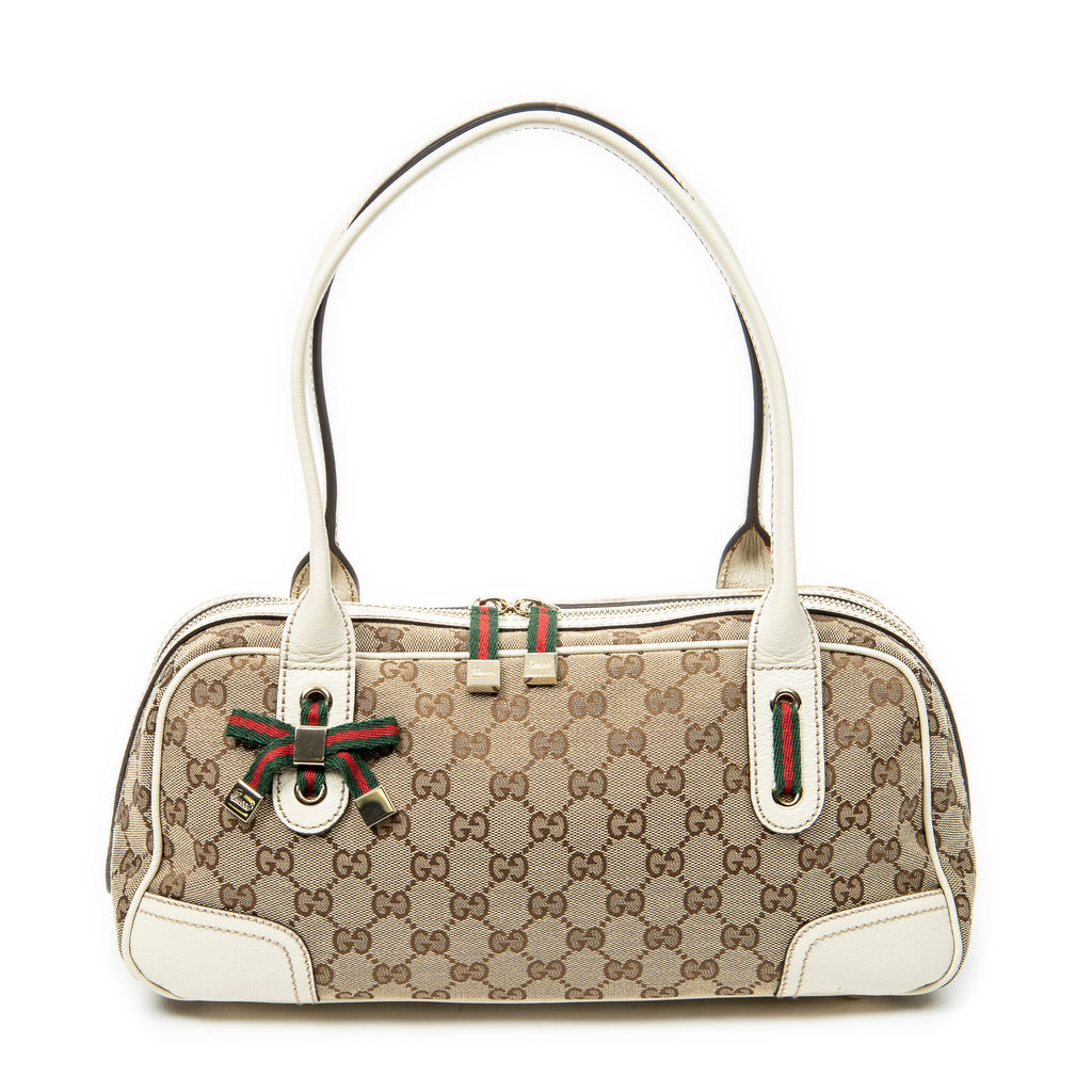 Shoulder Bag Web Princy Boston White Monogrammed Canvas