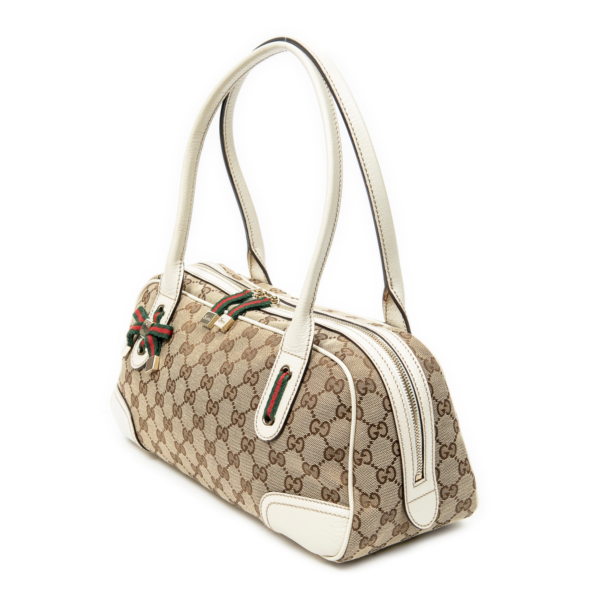 Shoulder Bag Web Princy Boston White Monogrammed Canvas