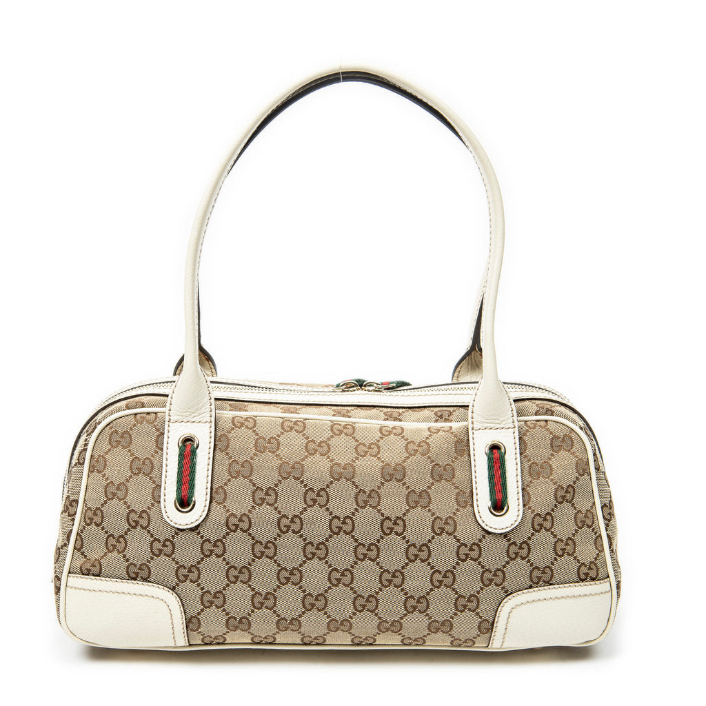 Shoulder Bag Web Princy Boston White Monogrammed Canvas
