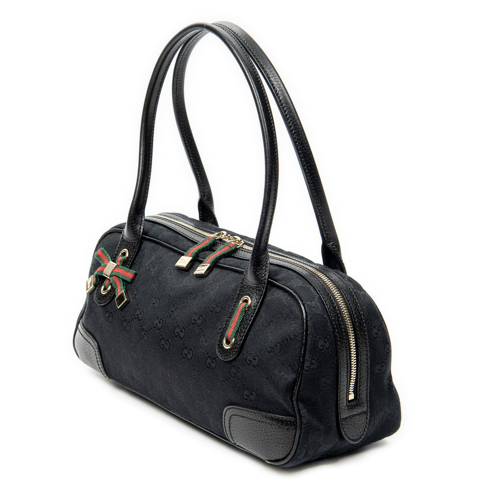 Shoulder Bag Web Princy Boston Black Monogrammed Canvas