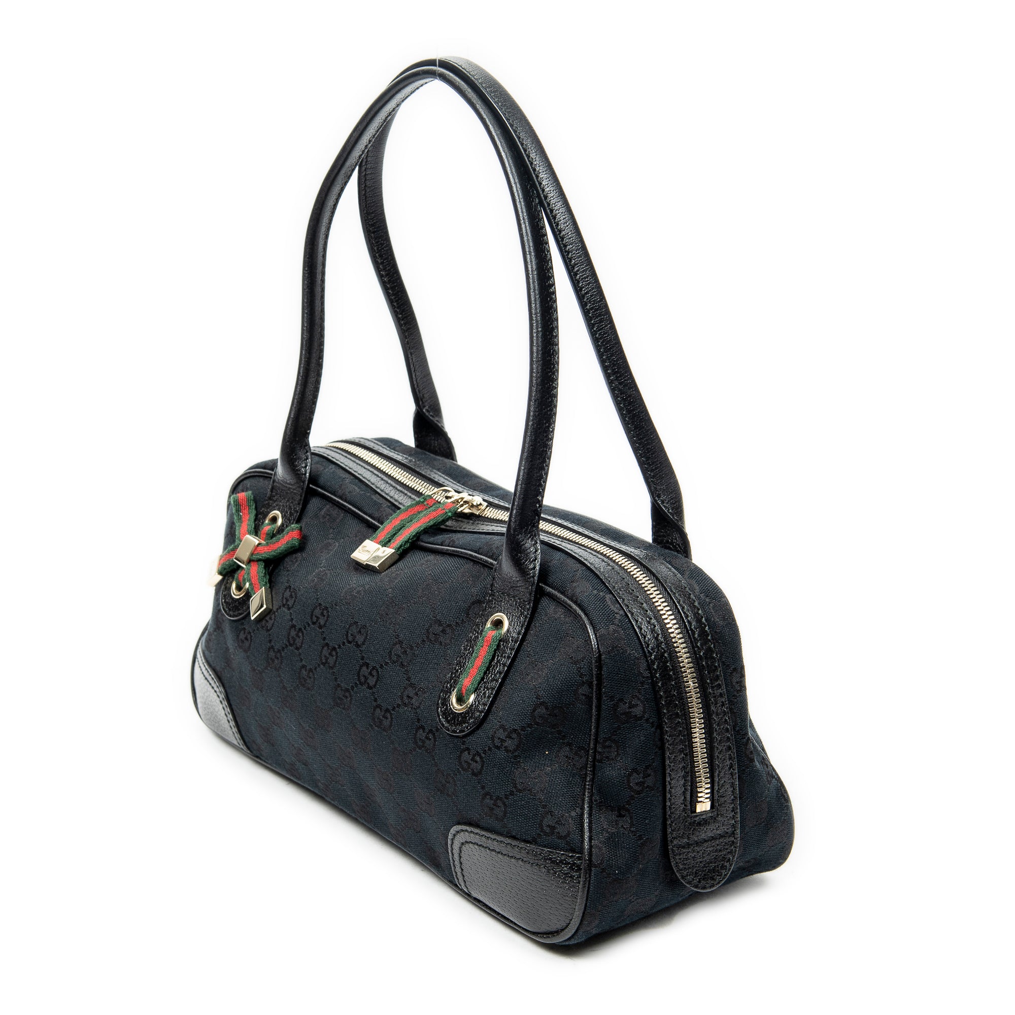 Shoulder Bag Web Princy Boston Black Monogrammed Canvas