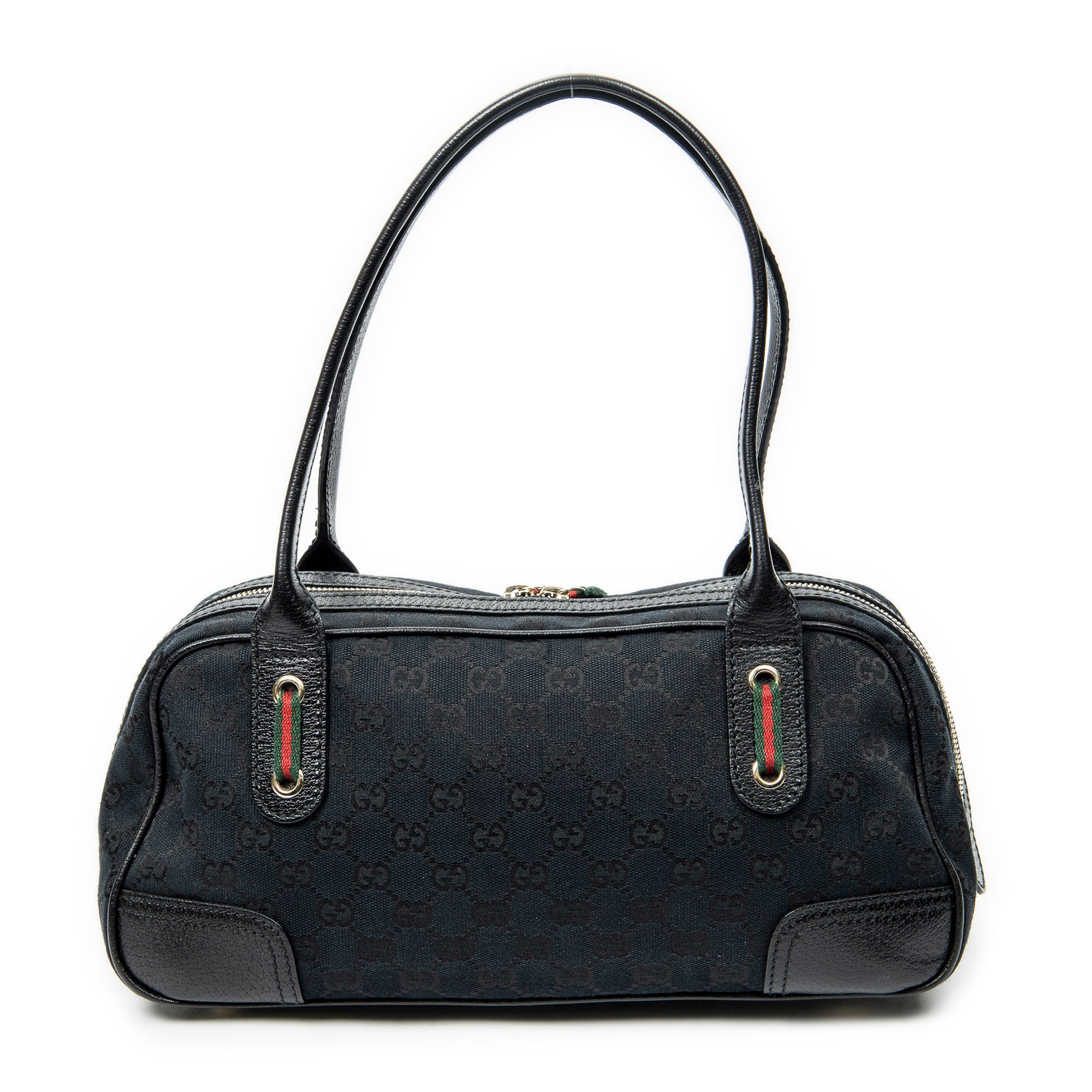 Shoulder Bag Web Princy Boston Black Monogrammed Canvas