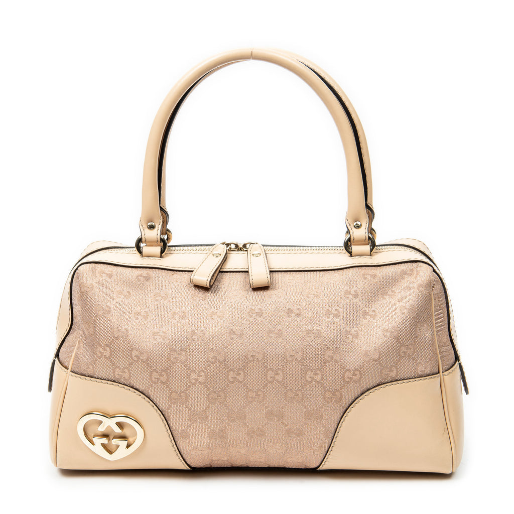Handbag Lovely Heart Boston Light Pink Monogrammed Canvas