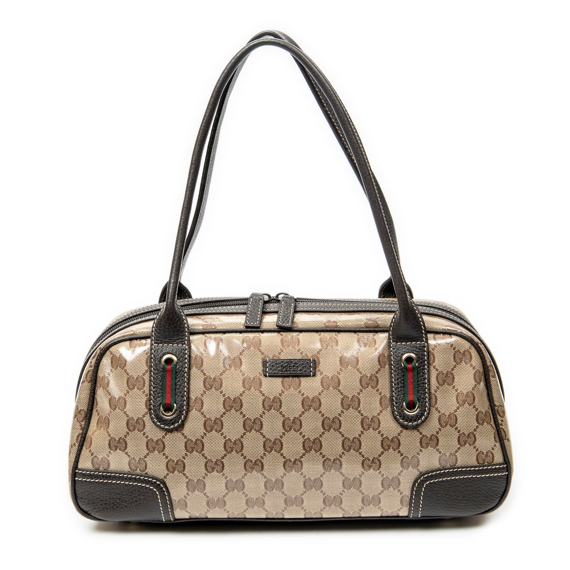 Shoulder Bag Web Princy Boston Brown Monogrammed Crystal Coated Canvas