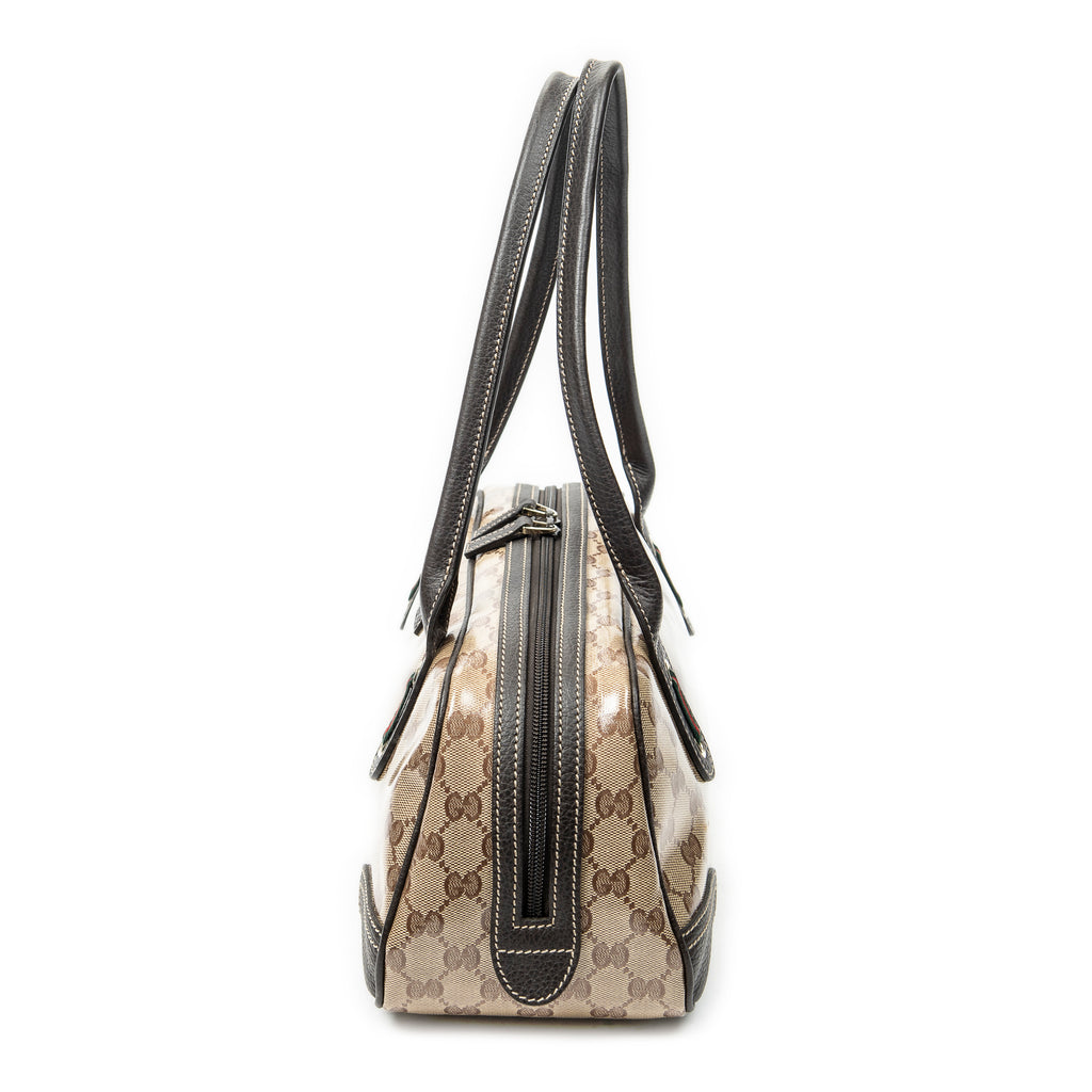 Shoulder Bag Web Princy Boston Brown Monogrammed Crystal Coated Canvas