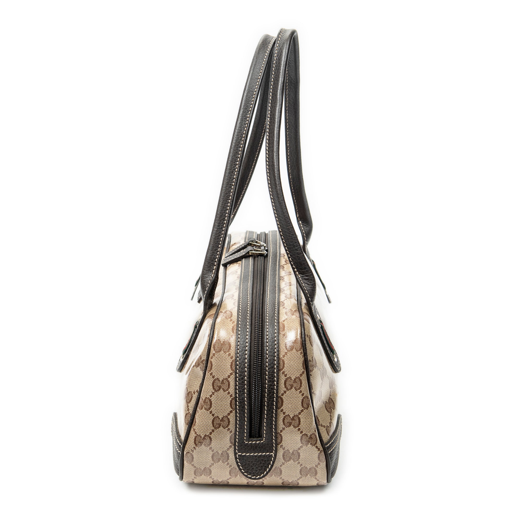 Shoulder Bag Web Princy Boston Brown Monogrammed Crystal Coated Canvas