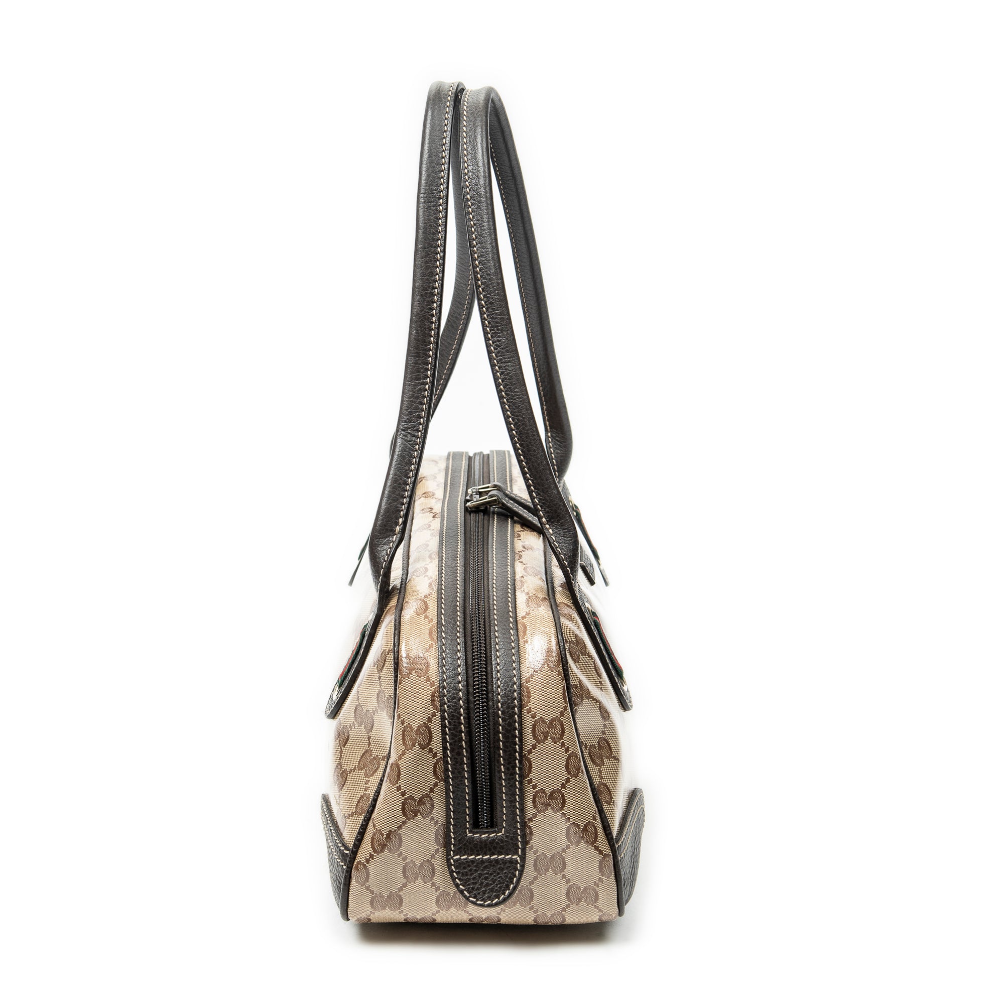 Shoulder Bag Web Princy Boston Brown Monogrammed Crystal Coated Canvas