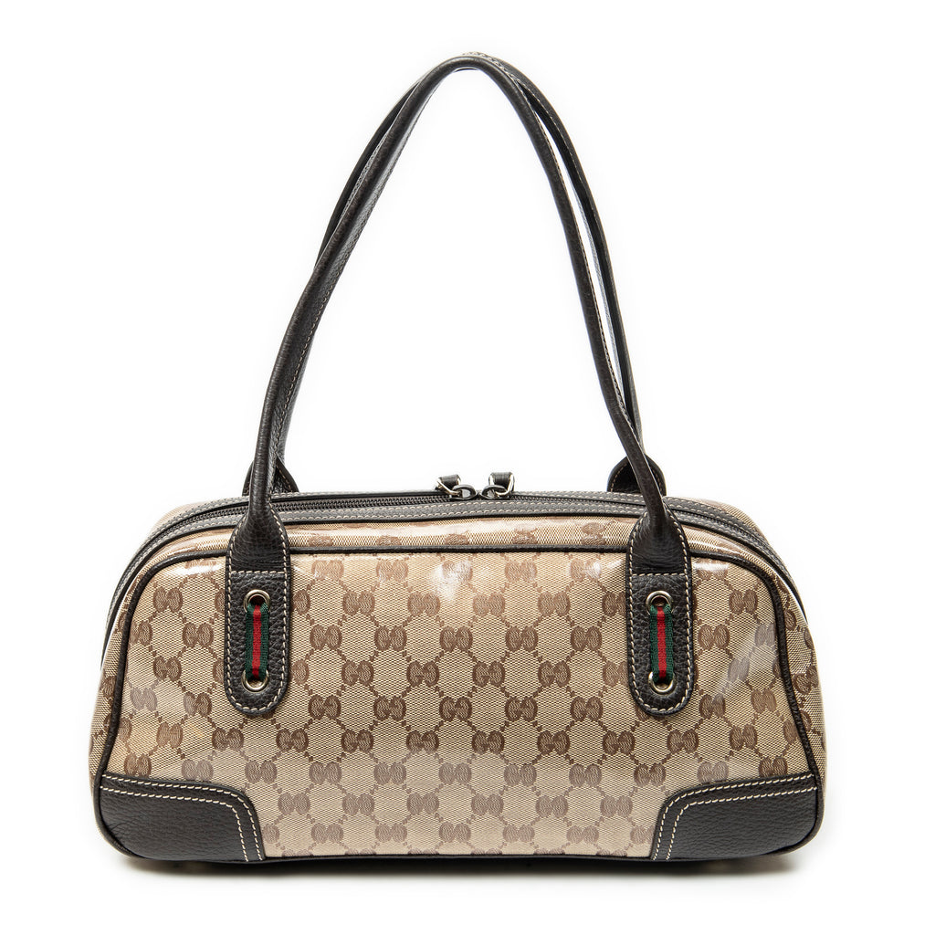 Shoulder Bag Web Princy Boston Brown Monogrammed Crystal Coated Canvas