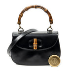 Shoulder Bag Medium Bamboo Top Handle Flap Black Smooth Calfskin Leather