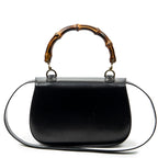 Shoulder Bag Medium Bamboo Top Handle Flap Black Smooth Calfskin Leather