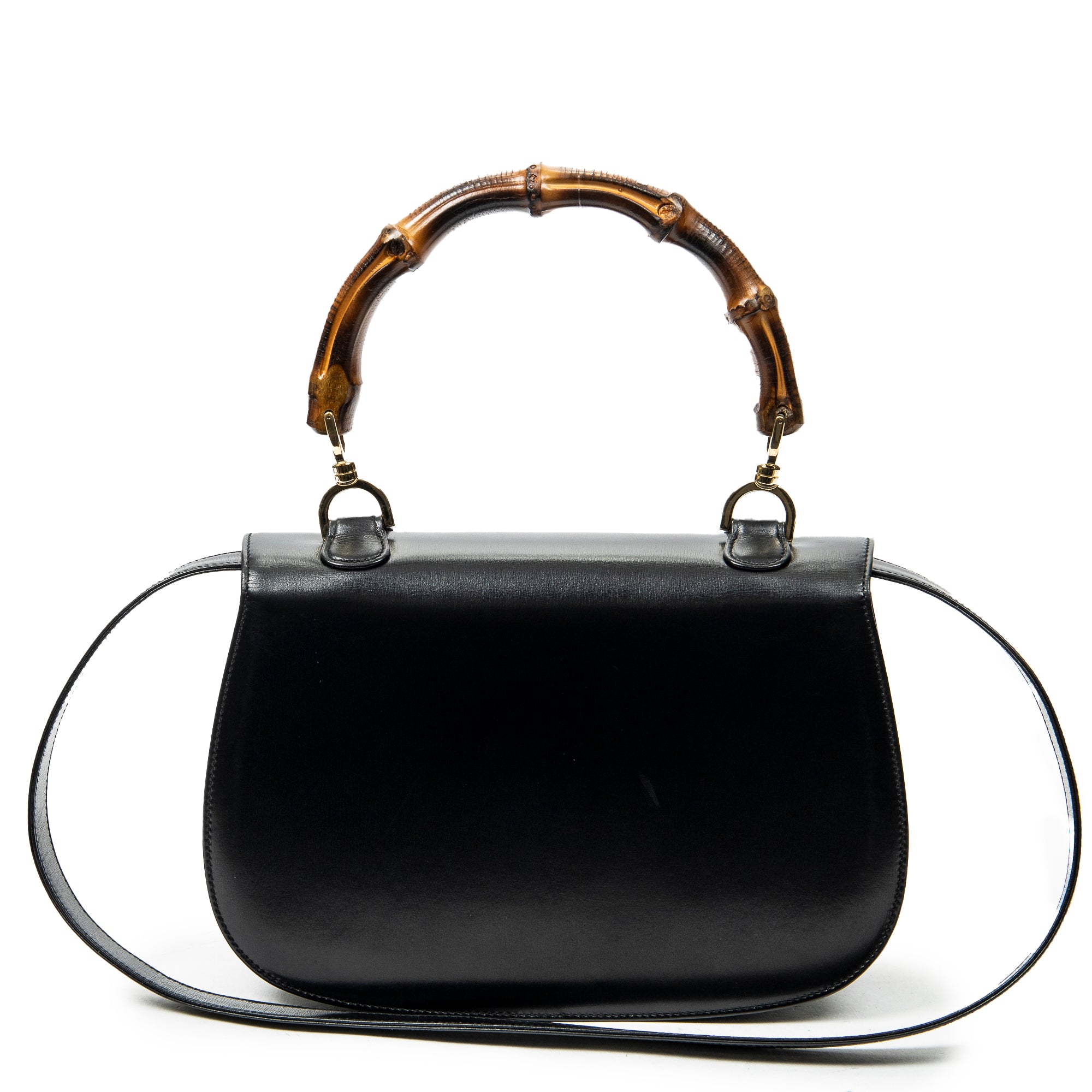 Shoulder Bag Medium Bamboo Top Handle Flap Black Smooth Calfskin Leather
