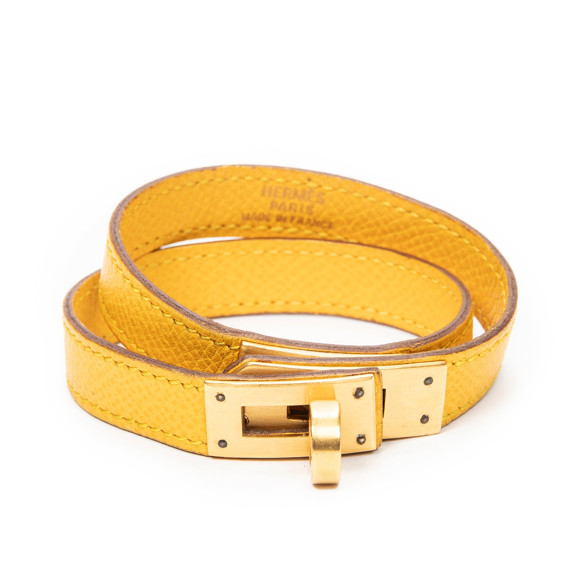 Bracelet Kelly Double Tour Bracelet Yellow Courchevel Leather