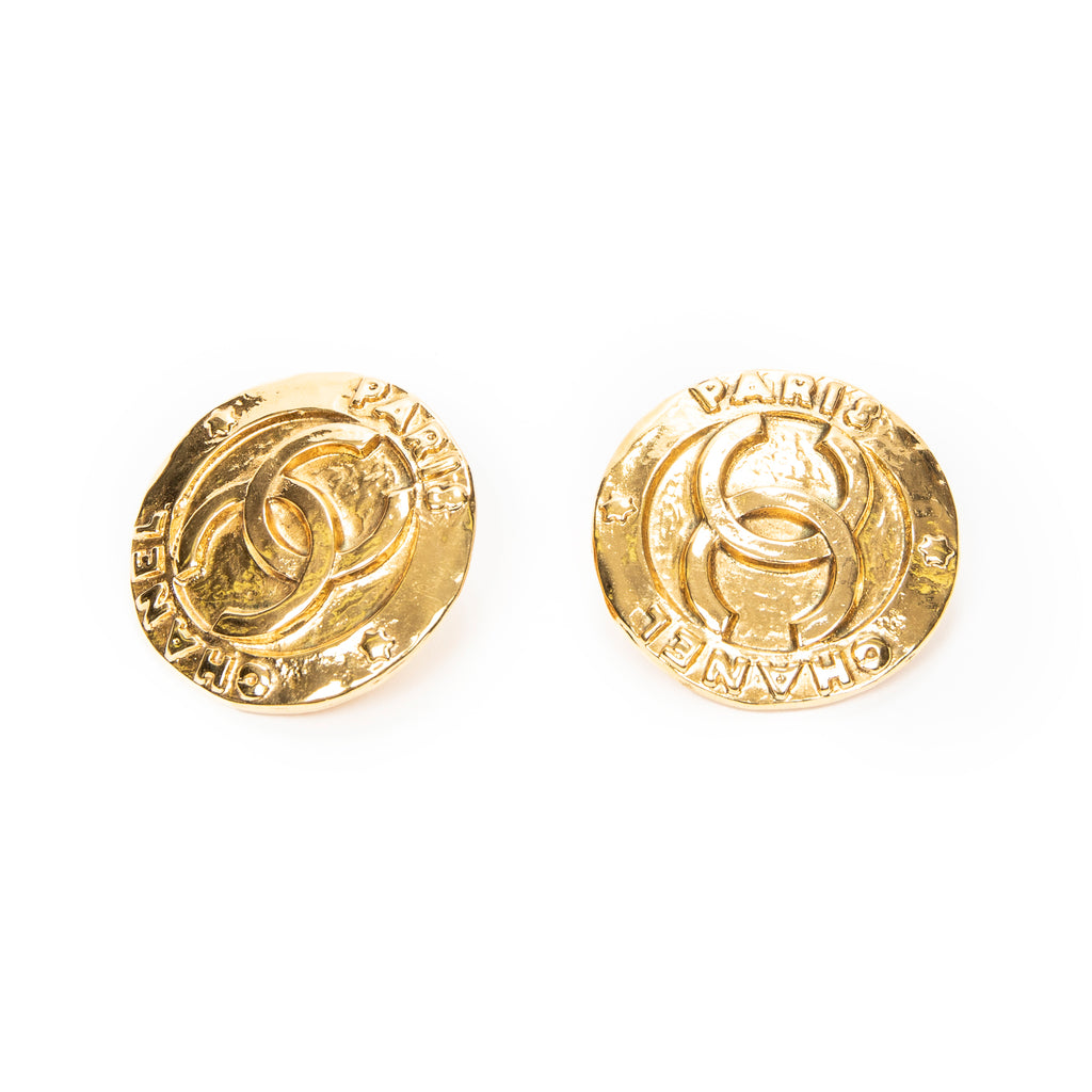 Earrings CC Round Medal Clip On Earrings Gold Gold Plated
