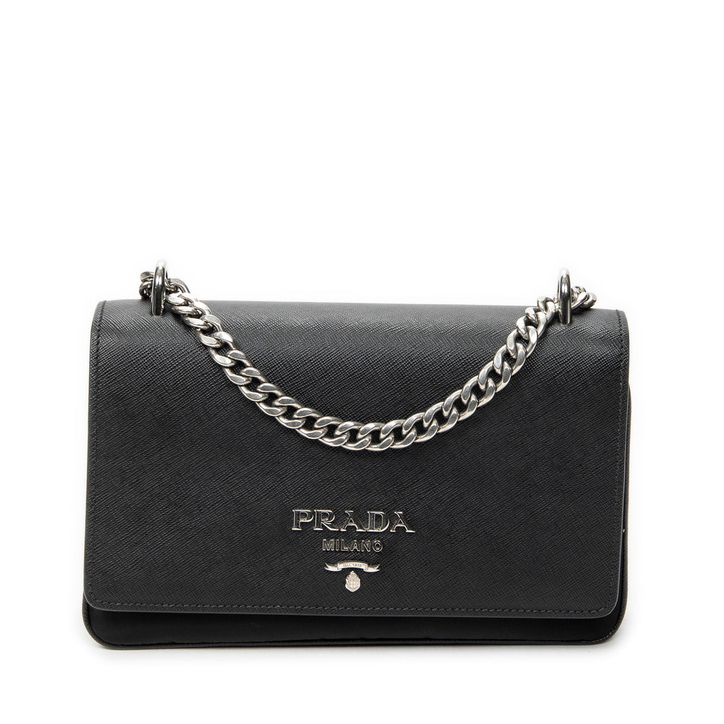 Shoulder Bag Chain Flap Crossbody Black Nylon Canvas