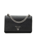 Shoulder Bag Chain Flap Crossbody Black Nylon Canvas