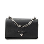 Shoulder Bag Chain Flap Crossbody Black Nylon Canvas