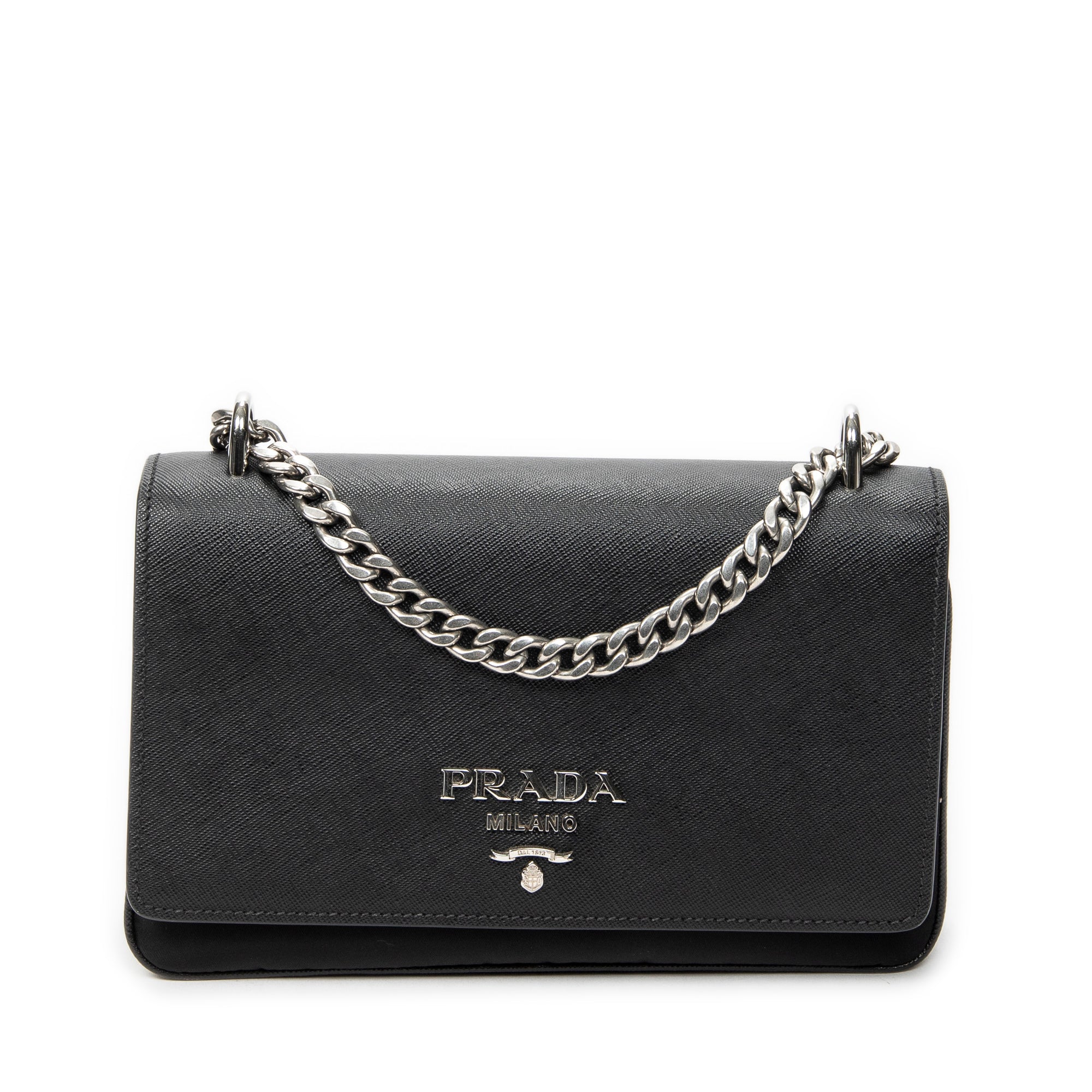 Shoulder Bag Chain Flap Crossbody Black Nylon Canvas