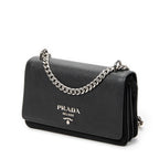 Shoulder Bag Chain Flap Crossbody Black Nylon Canvas