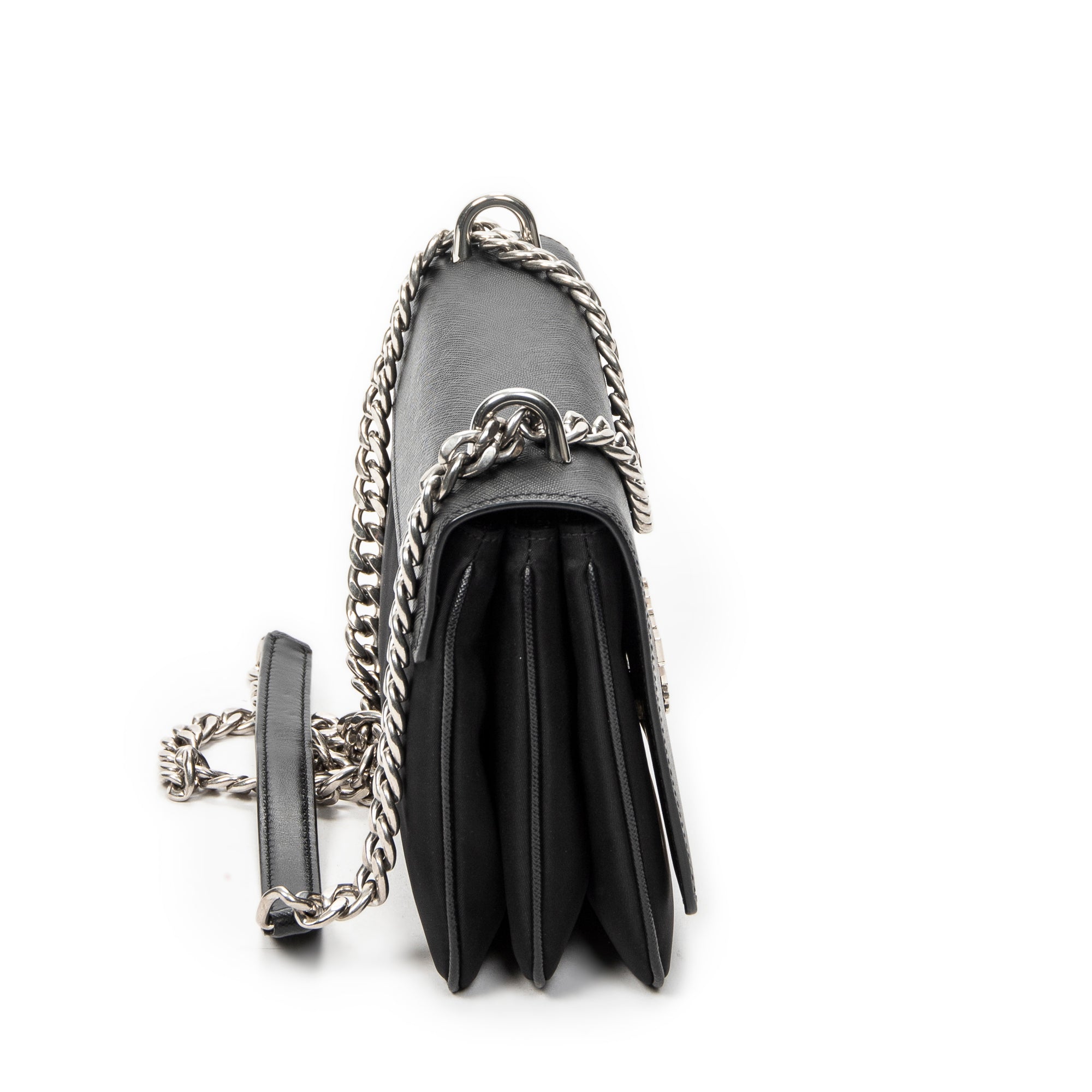 Shoulder Bag Chain Flap Crossbody Black Nylon Canvas