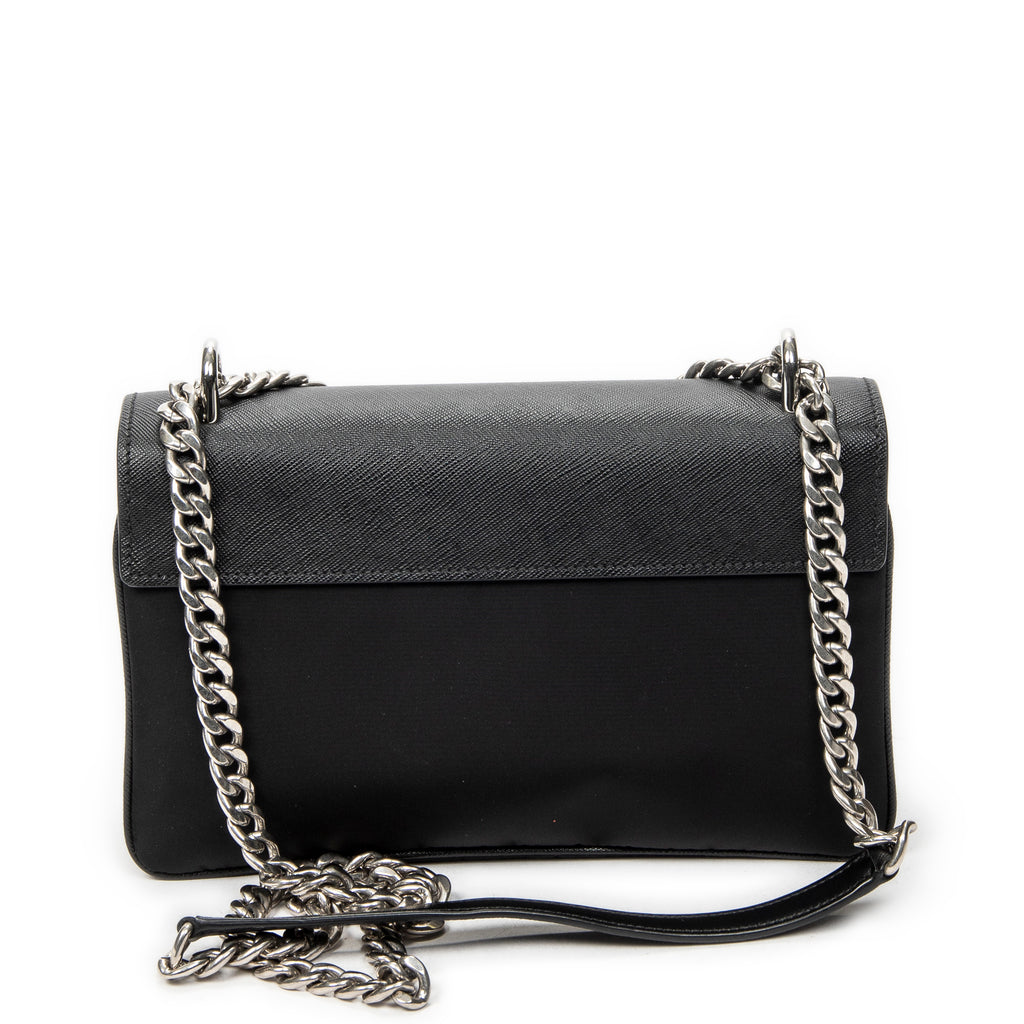 Shoulder Bag Chain Flap Crossbody Black Nylon Canvas