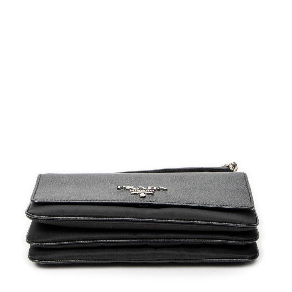 Shoulder Bag Chain Flap Crossbody Black Nylon Canvas