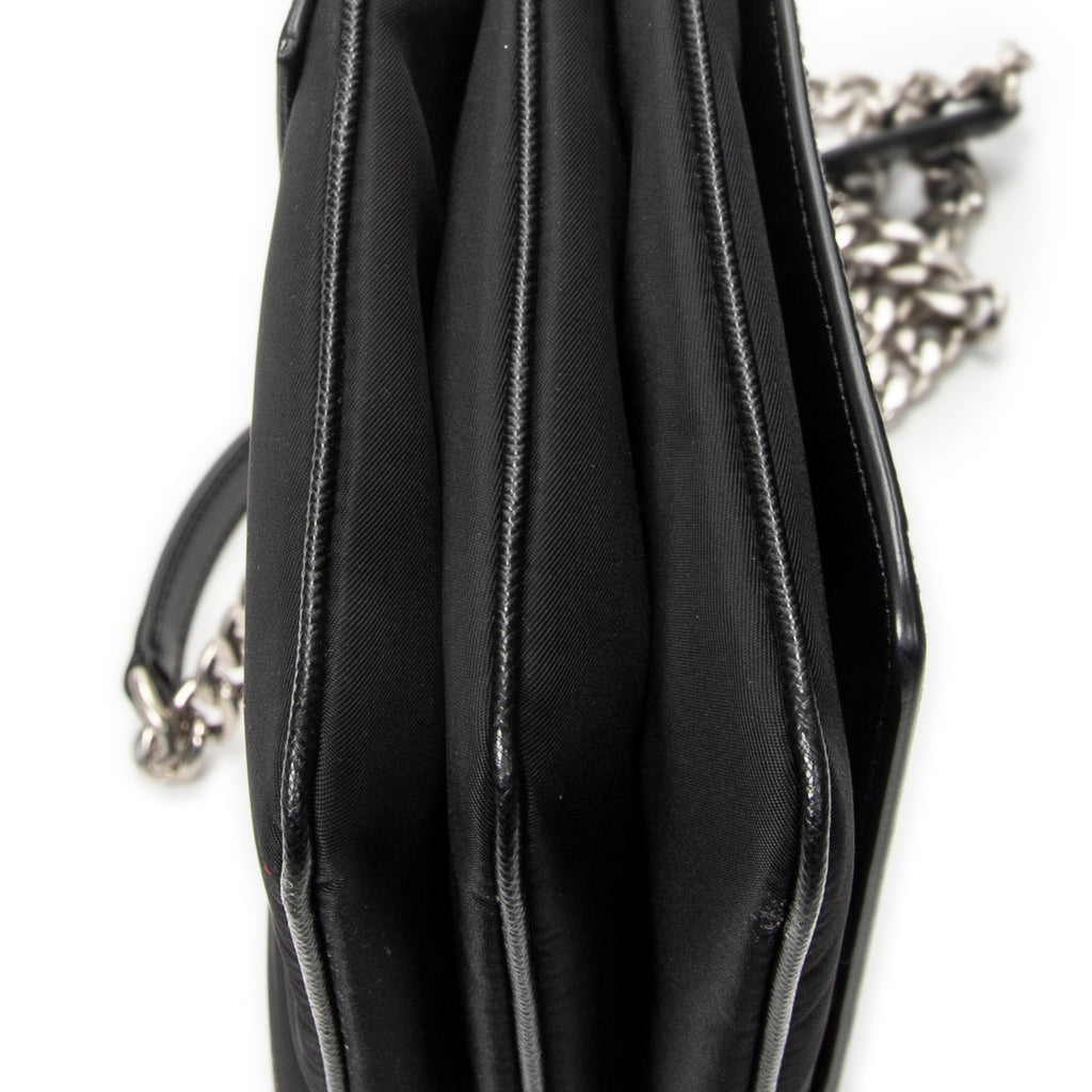 Shoulder Bag Chain Flap Crossbody Black Nylon Canvas