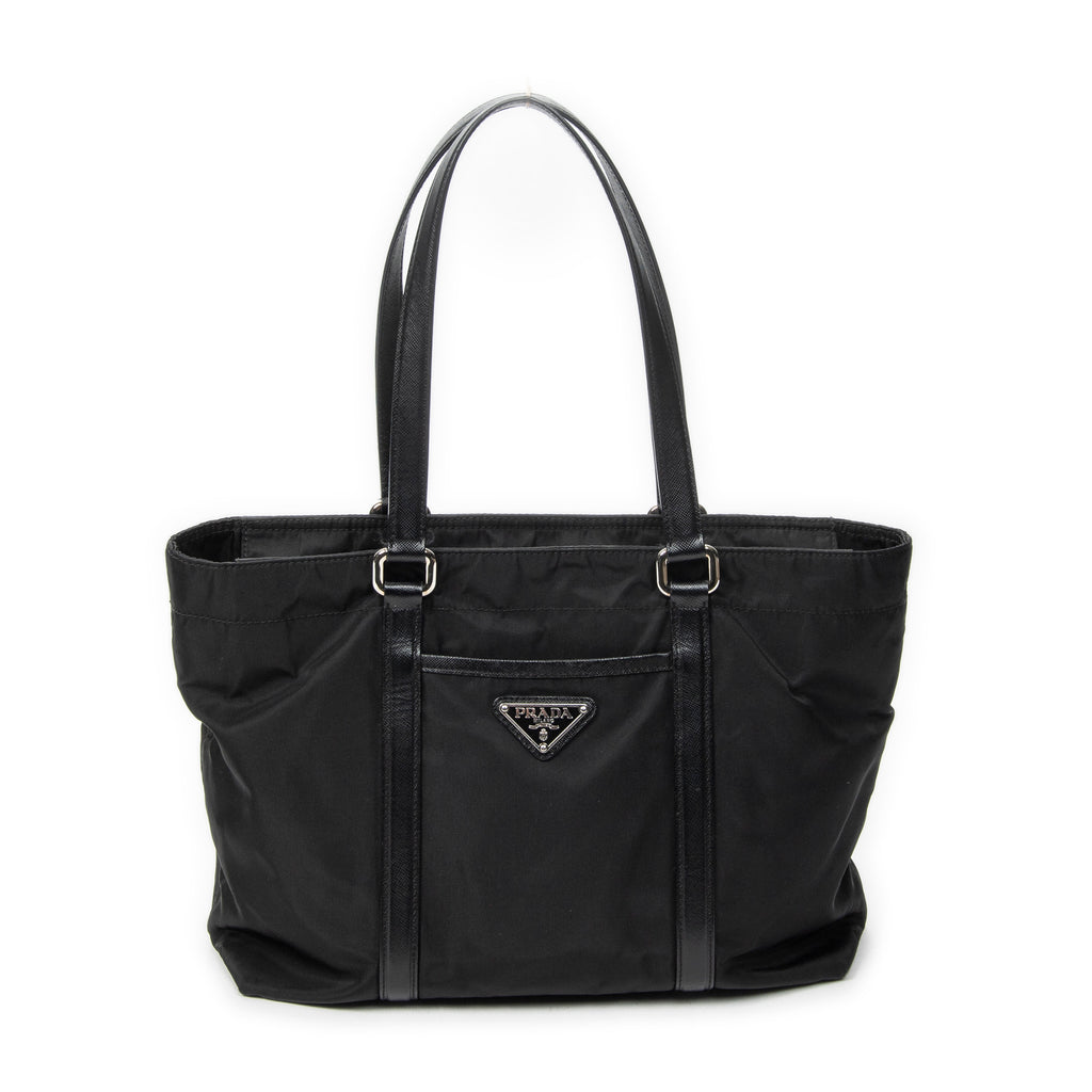 Shoulder Bag Zip Shopping Tote Black Nylon Canvas