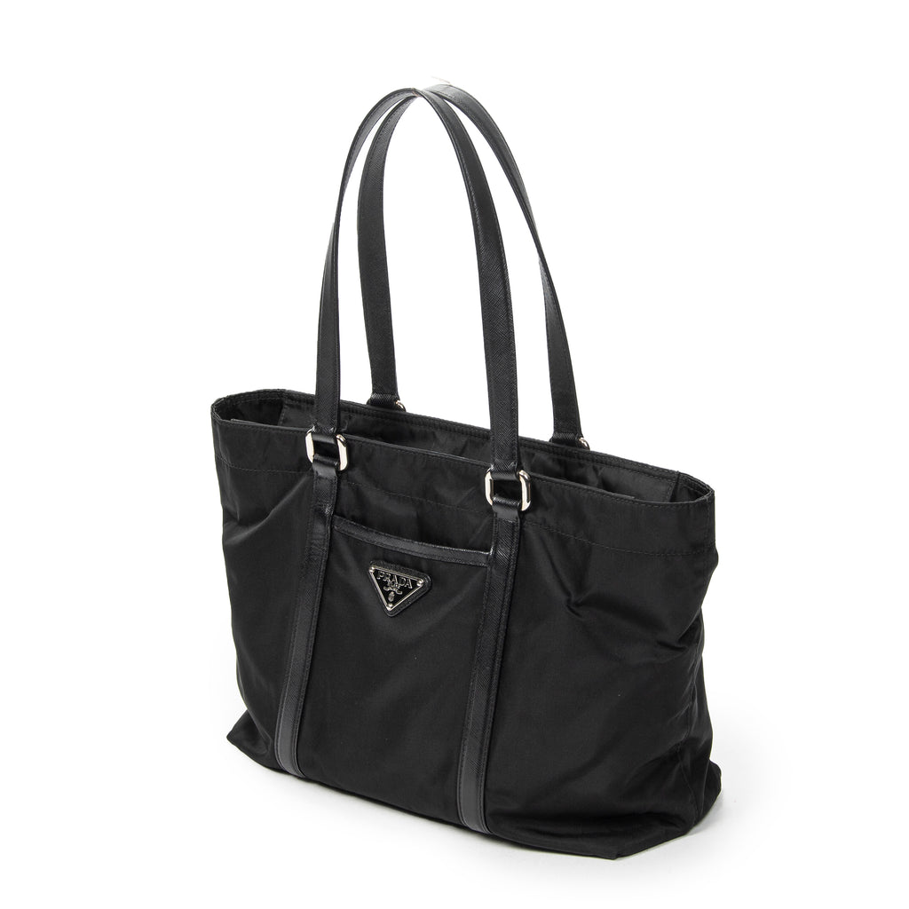 Shoulder Bag Zip Shopping Tote Black Nylon Canvas