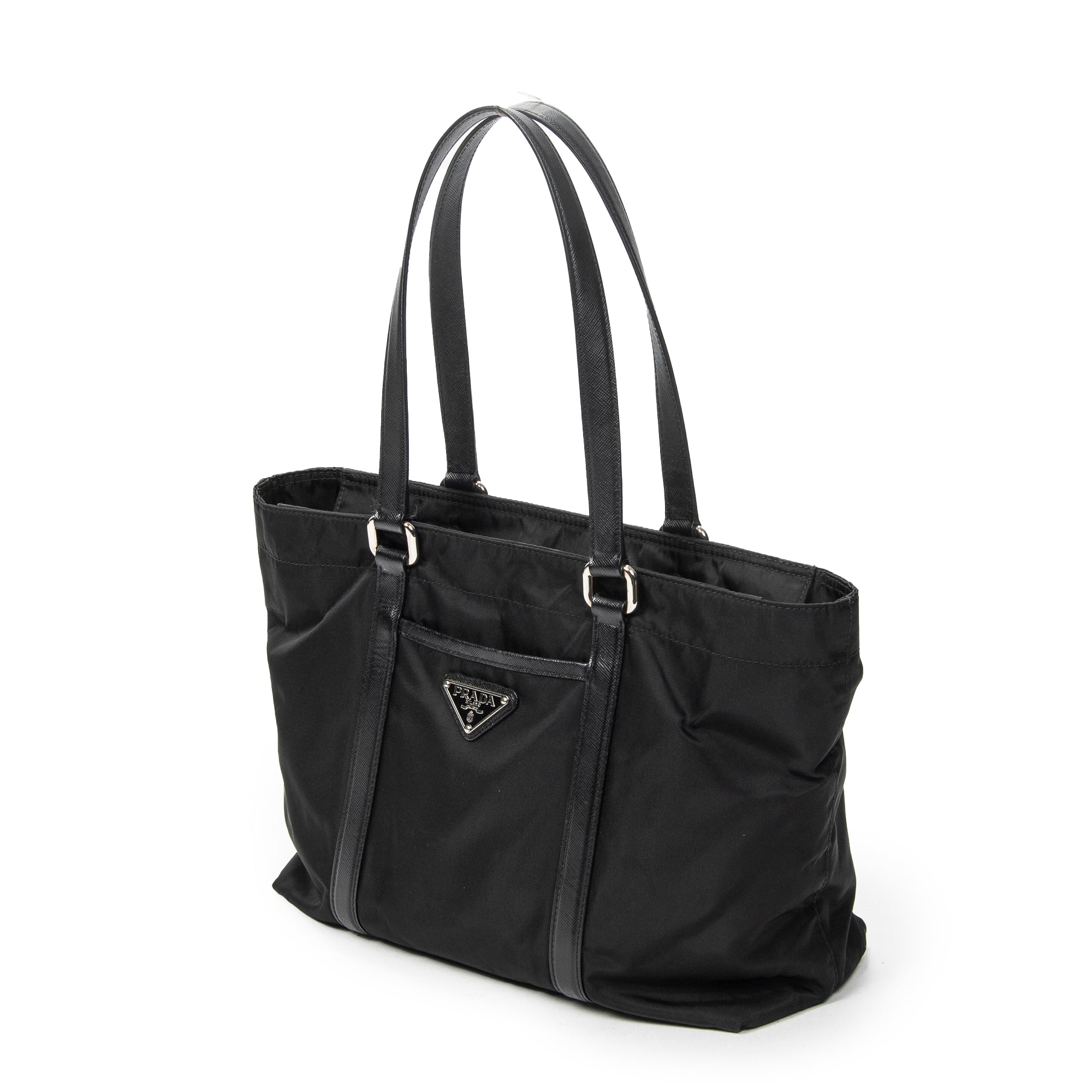 Shoulder Bag Zip Shopping Tote Black Nylon Canvas
