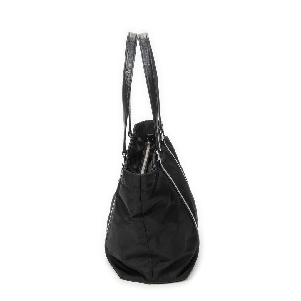 Shoulder Bag Zip Shopping Tote Black Nylon Canvas