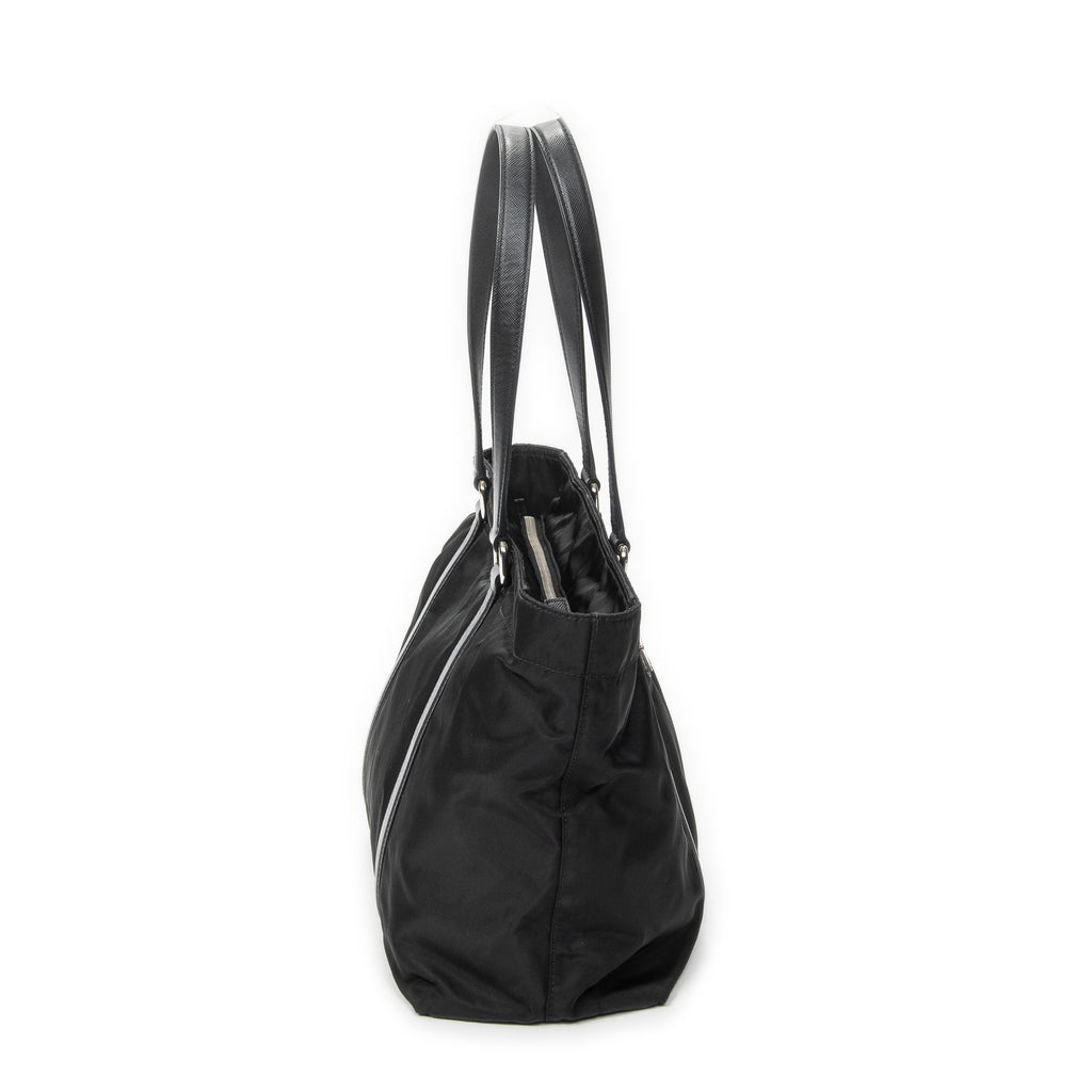 Shoulder Bag Zip Shopping Tote Black Nylon Canvas