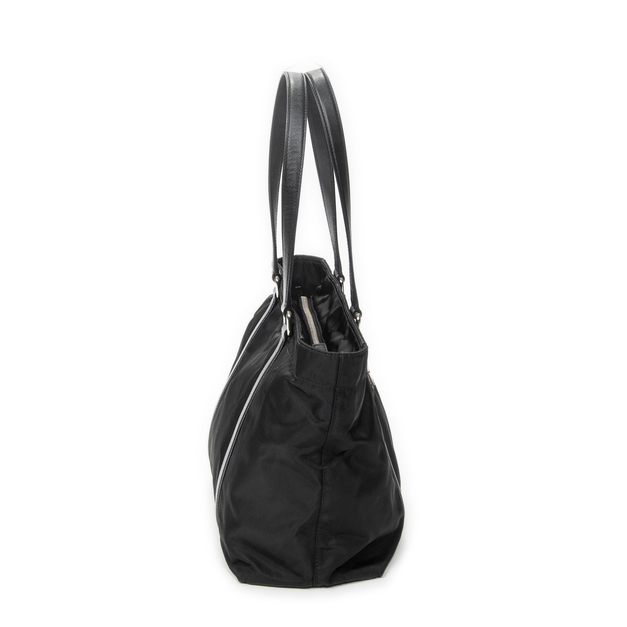 Shoulder Bag Zip Shopping Tote Black Nylon Canvas