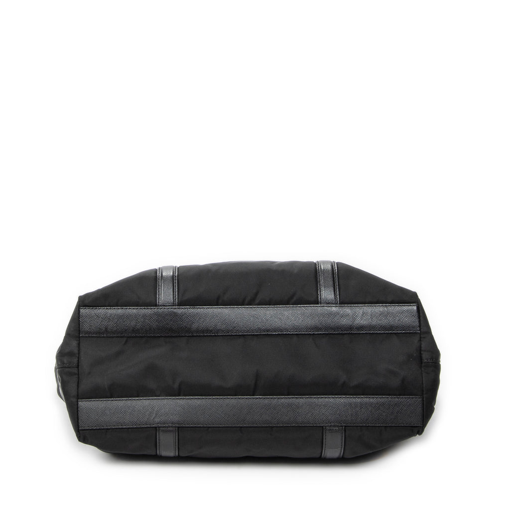 Shoulder Bag Zip Shopping Tote Black Nylon Canvas