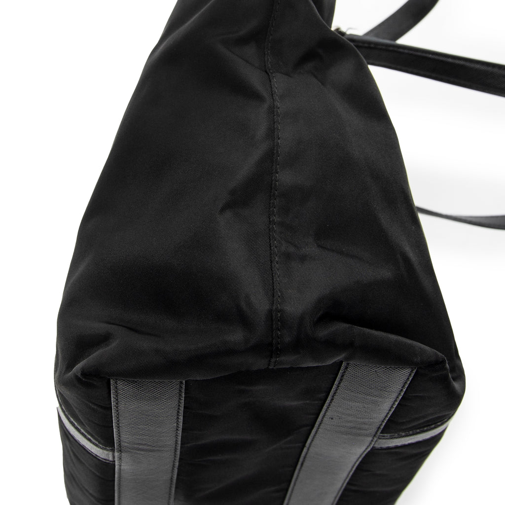 Shoulder Bag Zip Shopping Tote Black Nylon Canvas