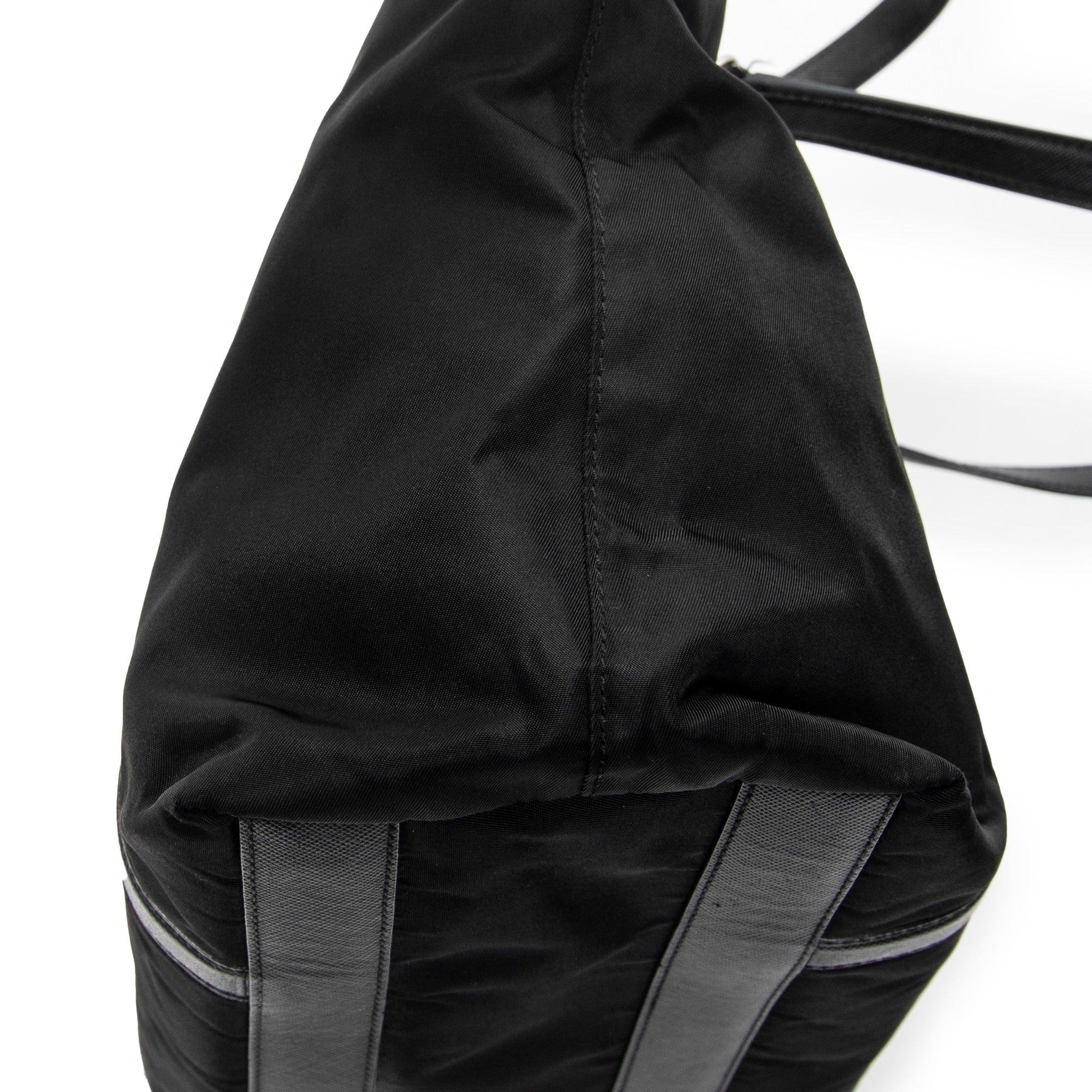 Shoulder Bag Zip Shopping Tote Black Nylon Canvas