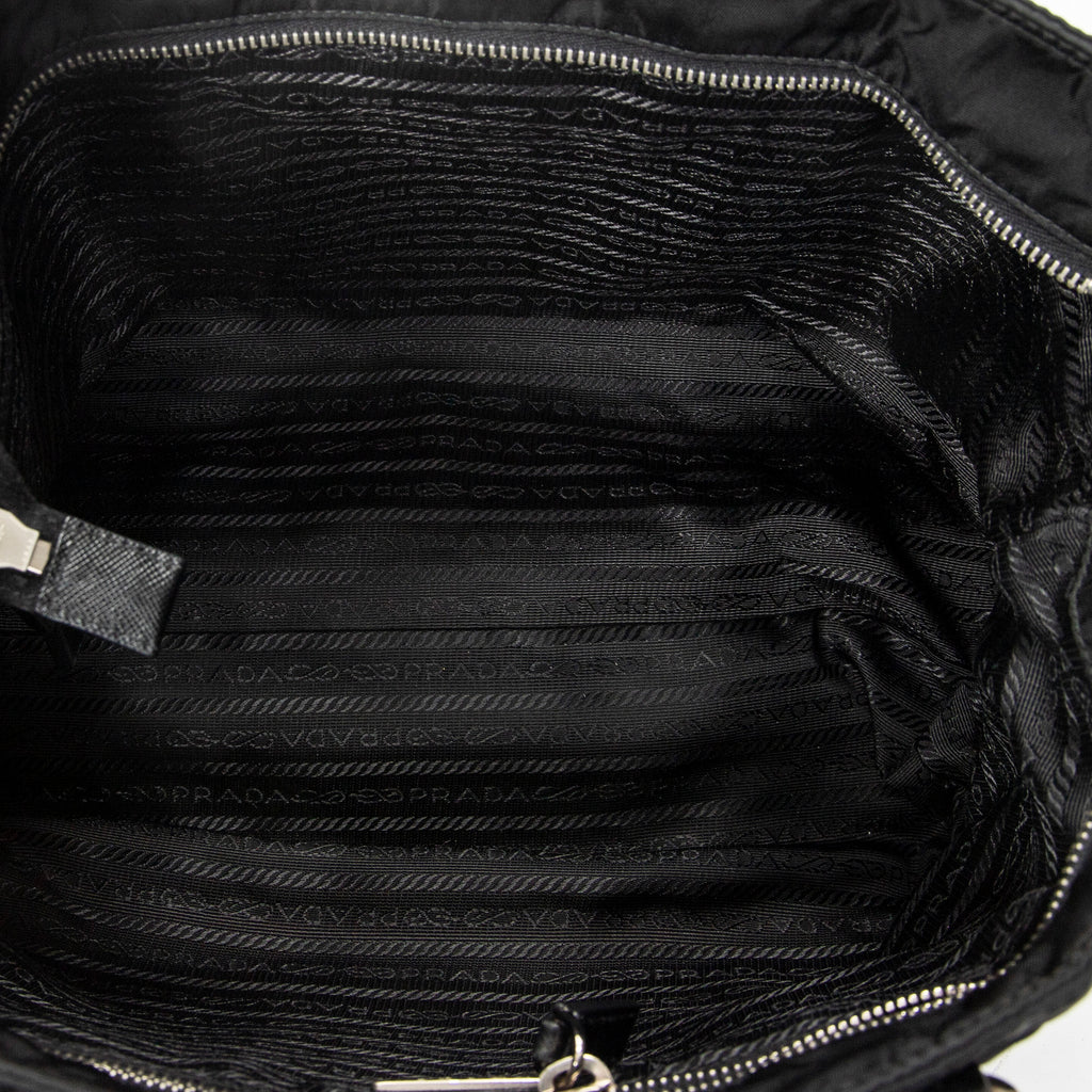 Shoulder Bag Zip Shopping Tote Black Nylon Canvas